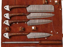 Load image into Gallery viewer, HS-254 Custom Handmade Damascus Kitchen-Chef Knives Set Lot Of 5 Pecs With Wood Handle