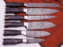 Load image into Gallery viewer, HS-246 Custom Handmade Damascus Kitchen-Chef Knives Set Lot Of Sex Pecs With Hard Wood Handle