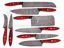 Load image into Gallery viewer, HS-248 Custom Handmade Damascus Kitchen-Chef Knives Set Lot Of 8 Pecs With Hard Wood Handle