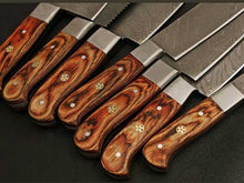 Load image into Gallery viewer, HS-237 Custom Handmade Damascus Kitchen-Chef Knives Set Lot Of 7 Pecs With Camel Bone Handle