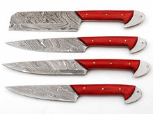 Load image into Gallery viewer, HS-243 Custom Handmade Damascus Kitchen-Chef Knives Set Lot Of Four Pecs With Hard Wood Handle
