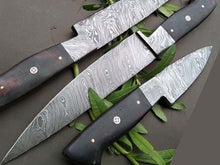 Load image into Gallery viewer, HS-253 Custom Handmade Damascus Kitchen-Chef Knives Set Lot Of 3 Pecs With Buffalo Horn Handle