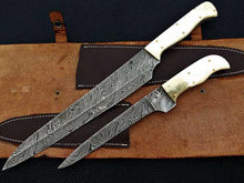 Load image into Gallery viewer, HS-240 Custom Handmade Damascus Kitchen-Chef Knives Set Lot Of Two Pecs With Camel Bone Handle