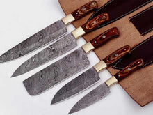 Load image into Gallery viewer, HS-250 Custom Handmade Damascus Kitchen-Chef Knives Set Lot Of Five Pecs With Hard Wood Handle