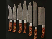 Load image into Gallery viewer, HS-237 Custom Handmade Damascus Kitchen-Chef Knives Set Lot Of 7 Pecs With Camel Bone Handle