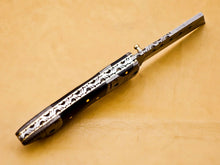 Load image into Gallery viewer, Custom Handmade Damascus Folding-Pocket Knife With Buffalo Horn Handle