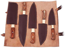 Load image into Gallery viewer, HS-250 Custom Handmade Damascus Kitchen-Chef Knives Set Lot Of Five Pecs With Hard Wood Handle