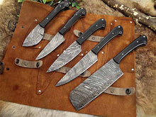 Load image into Gallery viewer, HS-241 Custom Handmade Damascus Kitchen-Chef Knives Set Lot Of Five Pecs With Buffalo Horn Handle
