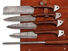 Load image into Gallery viewer, HS-254 Custom Handmade Damascus Kitchen-Chef Knives Set Lot Of 5 Pecs With Wood Handle