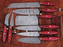 Load image into Gallery viewer, HS-248 Custom Handmade Damascus Kitchen-Chef Knives Set Lot Of 8 Pecs With Hard Wood Handle