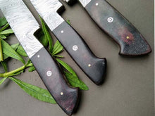 Load image into Gallery viewer, HS-253 Custom Handmade Damascus Kitchen-Chef Knives Set Lot Of 3 Pecs With Buffalo Horn Handle