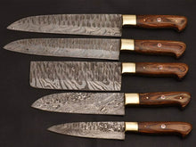 Load image into Gallery viewer, HS-238 Custom Handmade Damascus Kitchen-Chef Knives Set Lot Of Five Pecs With Wood Handle