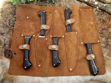 Load image into Gallery viewer, HS-241 Custom Handmade Damascus Kitchen-Chef Knives Set Lot Of Five Pecs With Buffalo Horn Handle