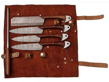 Load image into Gallery viewer, HS-254 Custom Handmade Damascus Kitchen-Chef Knives Set Lot Of 5 Pecs With Wood Handle