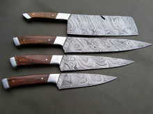 Load image into Gallery viewer, HS-234 Custom Handmade Damascus KItchen-Chef Knives Set Lot Of Four Pecs With Wood Handle
