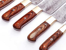 Load image into Gallery viewer, HS-250 Custom Handmade Damascus Kitchen-Chef Knives Set Lot Of Five Pecs With Hard Wood Handle