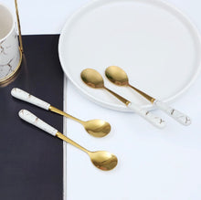 Load image into Gallery viewer, HS Cutlery | Stainless Steel Teaspoons Set- Set of 6 Tea spoon Set with Stand- Marble Finish Handle