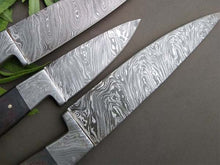 Load image into Gallery viewer, HS-253 Custom Handmade Damascus Kitchen-Chef Knives Set Lot Of 3 Pecs With Buffalo Horn Handle