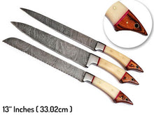 Load image into Gallery viewer, HS-249 Custom Handmade Damascus Kitchen-Chef Knives Set Lot Of Six Pecs With Bone + Hard Wood Handle