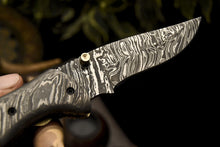 Load image into Gallery viewer, Custom Handmade Damascus Folding/Pocket Knife With Natural Olive Wood Handle