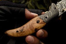 Load image into Gallery viewer, Custom Handmade Damascus Folding/Pocket Knife With Natural Olive Wood Handle