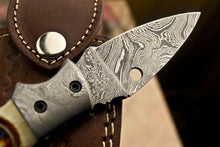 Load image into Gallery viewer, Custom Handmade Damascus Folding/Pocket Knife With Engraved Camel Bone Handle