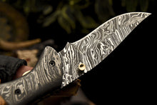 Load image into Gallery viewer, Custom Handmade Damascus Folding/Pocket Knife With Natural Olive Wood Handle