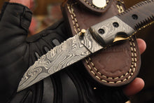 Load image into Gallery viewer, Custom Handmade Damascus Folding/Pocket Knife Liner Lock With Wood Handle