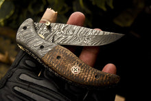 Load image into Gallery viewer, Custom Handmade Damascus Folding/Pocket Knife With Micarta Handle