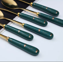 Load image into Gallery viewer, Stainless Steel Teaspoons Set- Set of 6 Tea spoon Set with Stand- Marble Finish Handle