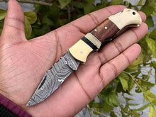 Load image into Gallery viewer, Custom Handmade Damascus Steel Back-Lock Pocket | Folding Knife | Leather Sheath-Hard Wood & Bone Handle
