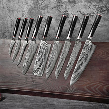 Load image into Gallery viewer, HS-179 Custom Handmade Damascus Nine Pecs Kitchen/Chef Knives - Black Handle
