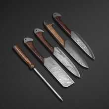 Load image into Gallery viewer, HS-211 Custom Handmade Damascus Kitchen-Chef Knives Set Lot Of Five Pecs With Wood Handle