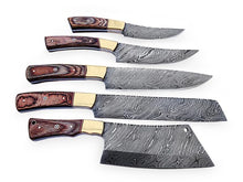 Load image into Gallery viewer, HS-242 Custom Handmade Damascus Kitchen-Chef Knives Set Lot Of Five Pecs With Hard Wood Handle