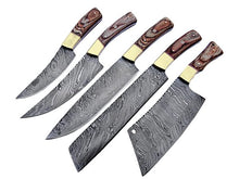 Load image into Gallery viewer, HS-242 Custom Handmade Damascus Kitchen-Chef Knives Set Lot Of Five Pecs With Hard Wood Handle