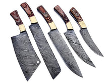 Load image into Gallery viewer, HS-242 Custom Handmade Damascus Kitchen-Chef Knives Set Lot Of Five Pecs With Hard Wood Handle