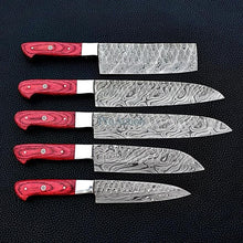 Load image into Gallery viewer, HS-206 Custom Handmade Damascus KItchen-Chef Knives Set Lot Of Five Pecs With Hard Wood Handle