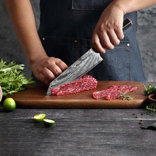 Load image into Gallery viewer, HS-179 Custom Handmade Damascus Nine Pecs Kitchen/Chef Knives - Black Handle