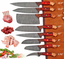 Load image into Gallery viewer, Hand Forged Damascus Steel Knife Set 8 Piece Professional Chef Kitchen Knives