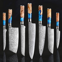 Load image into Gallery viewer, HS-177 Custom Handmade Damascus Eight Pecs Kitchen/Chef Knives - Blue Resin Wood Handle