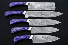 Load image into Gallery viewer, HS-161 Custom Handmade Damascus Five Pecs Kitchen/Chef Knives Set- Hard Wood Handle - Best Price