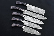 Load image into Gallery viewer, HS-164 Custom Handmade Damascus Five Pecs Kitchen/Chef Knives Set- Hard Wood Handle - Best Price