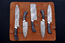 Load image into Gallery viewer, HS-164 Custom Handmade Damascus Five Pecs Kitchen/Chef Knives Set- Hard Wood Handle - Best Price