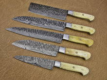 Load image into Gallery viewer, HS-163 Custom Handmade Damascus Five Pecs Kitchen/Chef Knives Set- Camel Bone Handle - Best Price