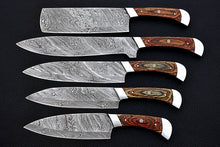 Load image into Gallery viewer, HS-159 Custom Handmade Damascus Five Pecs Kitchen/Chef Knives Set- Hard Wood Handle - Best Price