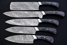Load image into Gallery viewer, HS-164 Custom Handmade Damascus Five Pecs Kitchen/Chef Knives Set- Hard Wood Handle - Best Price