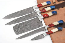 Load image into Gallery viewer, HS-174 Custom Handmade Damascus Five Pecs Kitchen/Chef Knives - Hard Wood Handle
