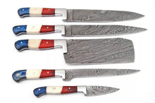 Load image into Gallery viewer, HS-174 Custom Handmade Damascus Five Pecs Kitchen/Chef Knives - Hard Wood Handle