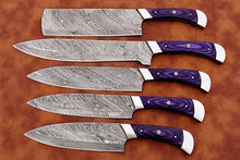 Load image into Gallery viewer, HS-160 Custom Handmade Damascus Five Pecs Kitchen/Chef Knives Set- Hard Wood Handle - Best Price