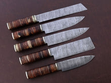Load image into Gallery viewer, HS-167 Custom Handmade Damascus Five Pecs Kitchen/Chef Knives Set- Rose Wood Handle - Best Price